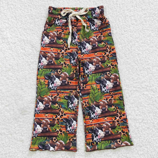 farm cow house print girl straight pocket pants