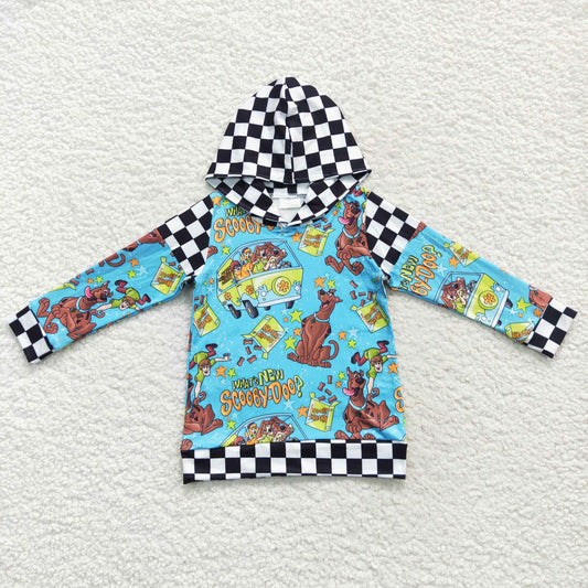 cartoon dog checked pullover hoodie top boys clothes