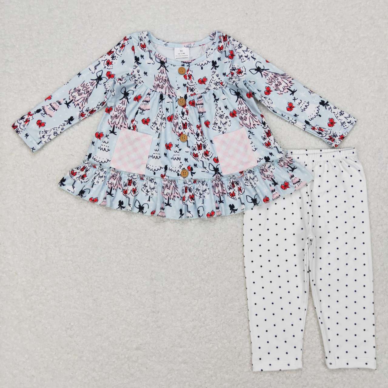toddler girl christmas tree button pocket tunic polk dots legging set