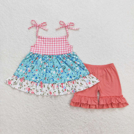 Sage Gingham Floral Girls’ Tiered Outfit