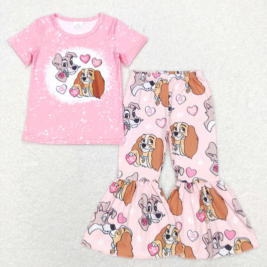 short sleeve pink valentine's day dog bell bottom clothes