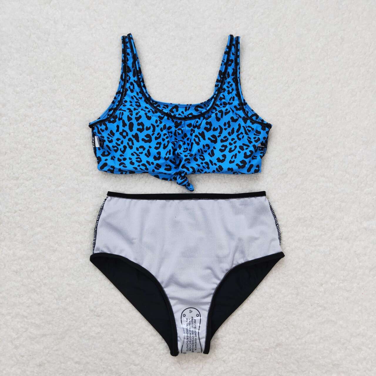 adult clothes woman two piece swimsuit bikini blue leopard