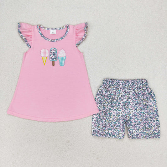 summer popsicle embroidery shorts set girl