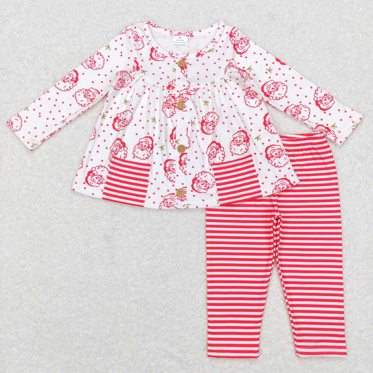 toddler girl christmas santa button pocket tunic stripe legging set