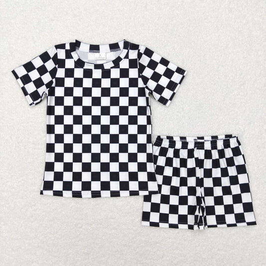 black checkered shorts set boys summer clothes