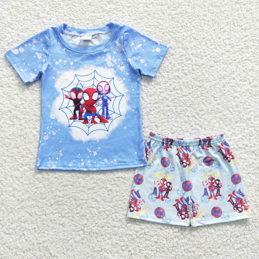 blue spider-man shorts set boy’s outfit
