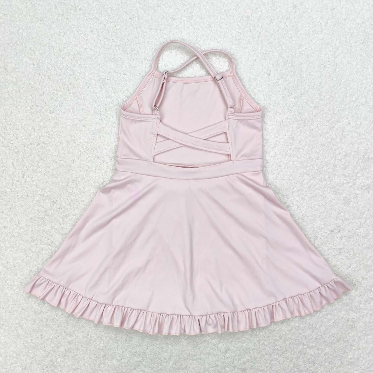 solid light pink skirt shorts swimsuit set