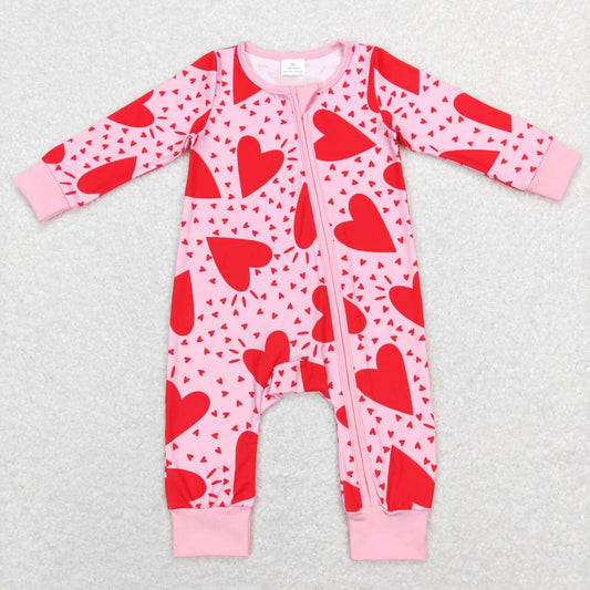 baby girl valentine's day red heart zip sleeper
