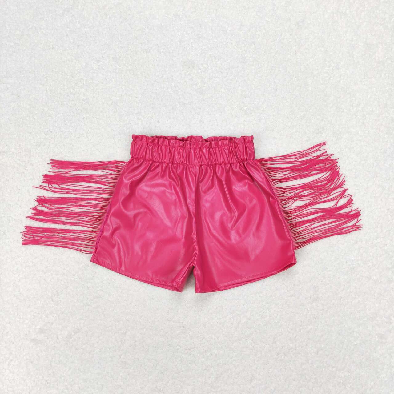 hot pink leather fringe shorts