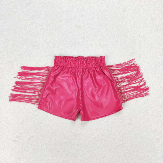 hot pink leather fringe shorts