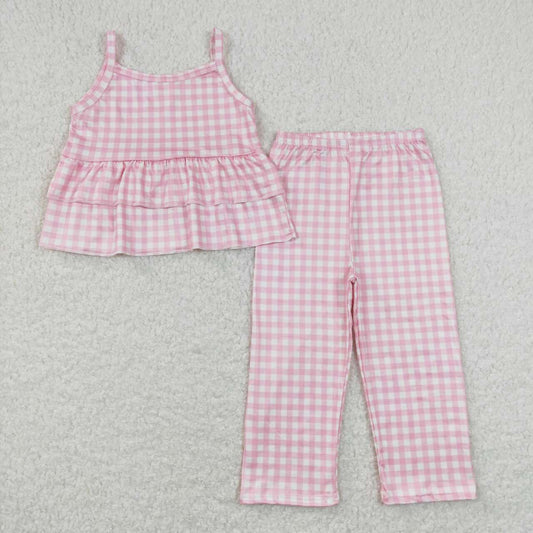 toddler girl clothes suspender pink plaid pants set