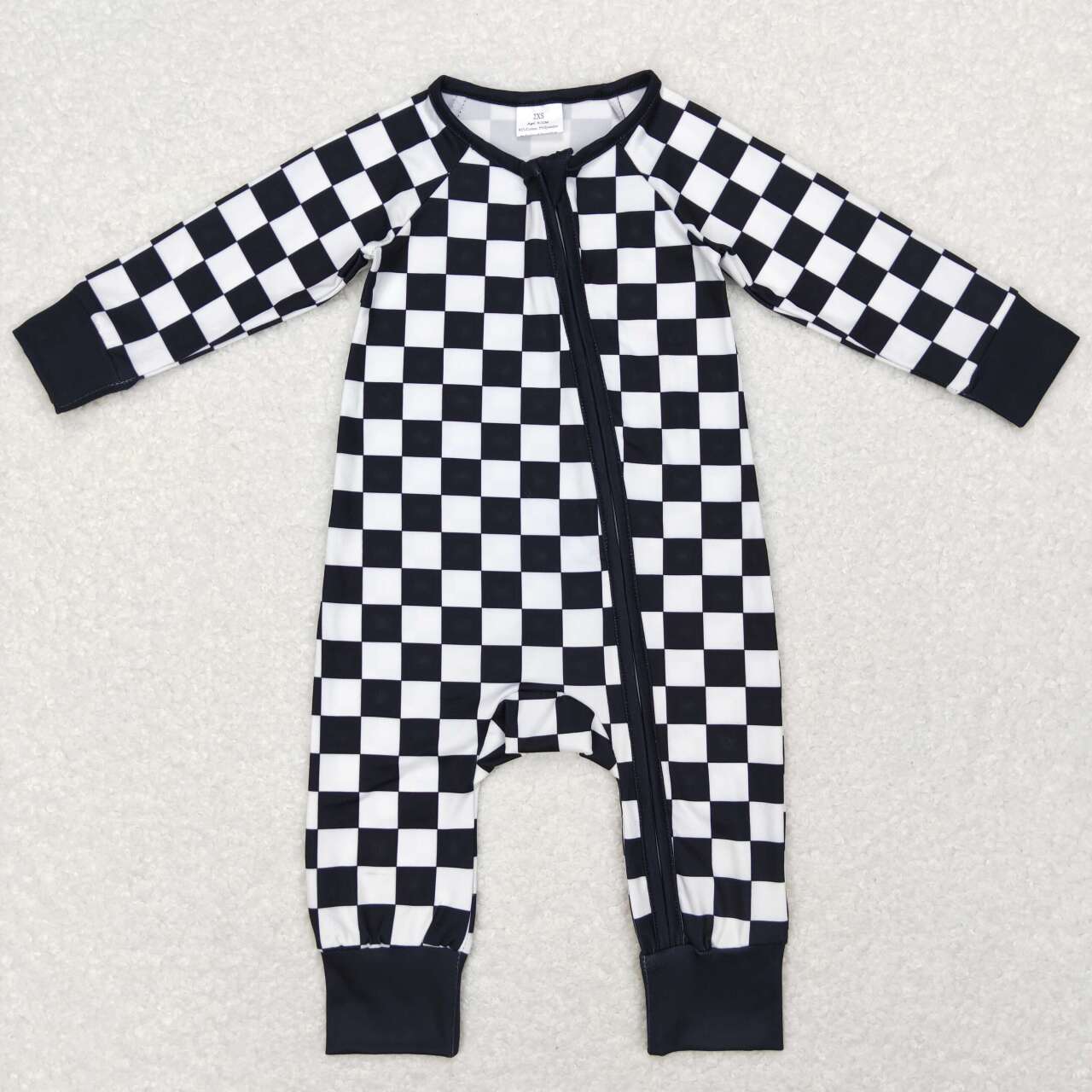 baby boy black white checkered zip sleeper