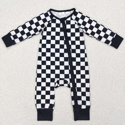 baby boy black white checkered zip sleeper