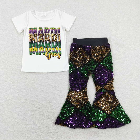 girl 2pcs suit mardi gras sequins pants set outfit