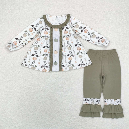 pumpkin embroidered pants outfit girl fall clothes