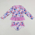 flamingo two piece rash guard swimsuit girl swimwear