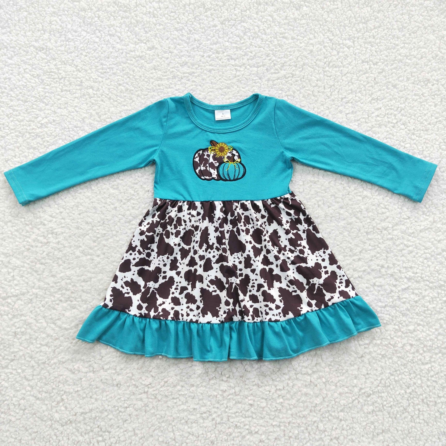 Cow pumpkin embroidery girl fall dresses