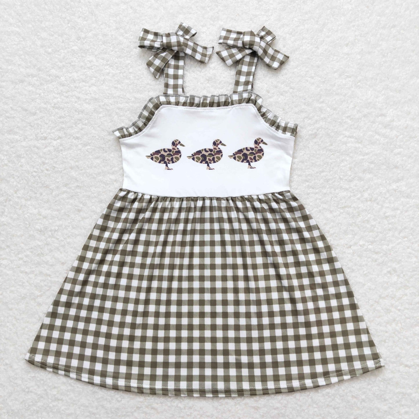 stap plaid duck print dress girl summer dresses