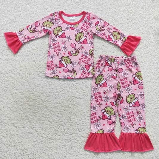 2pieces pink grinchmas pajama girl christmas sleepwear