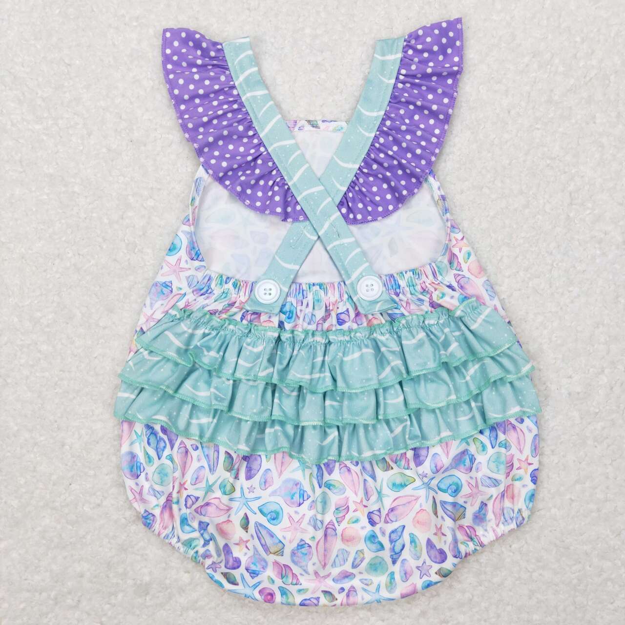 baby girl purple beach shell cross back bubble