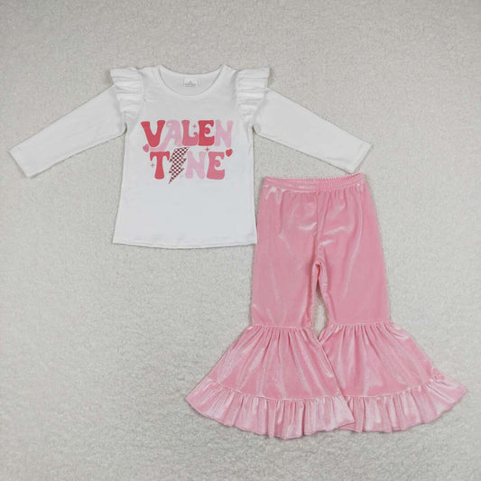 baby girl valentine letter top pink ruffle velvet set