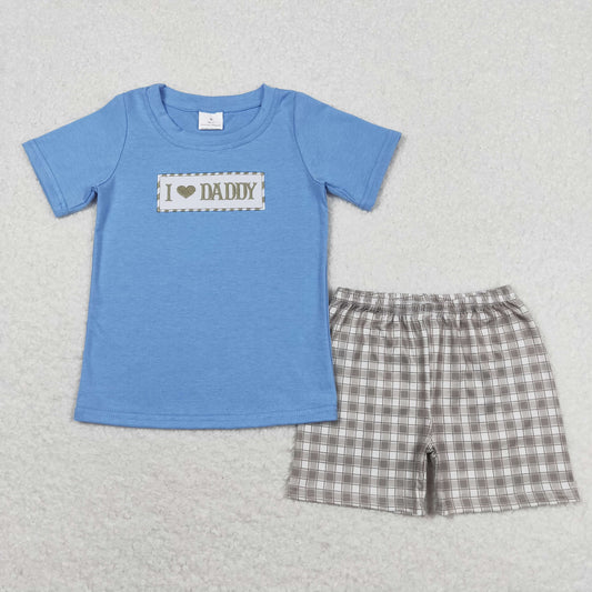 i love daddy embroidery boys shorts set