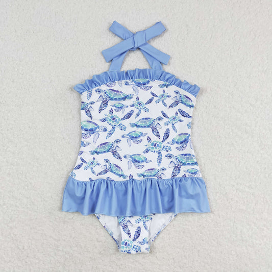 turtle print one piece girl swimsuit