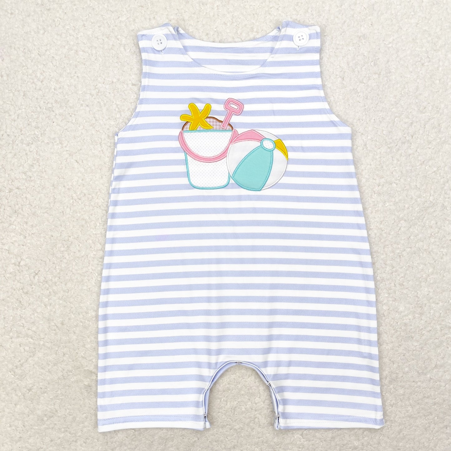 stripes beach sand ball embroidery romper