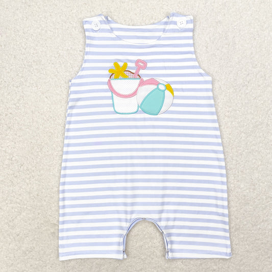 stripes beach sand ball embroidery romper
