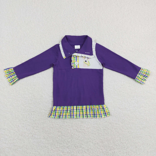 baby girl madi gras purple pullover with dog print
