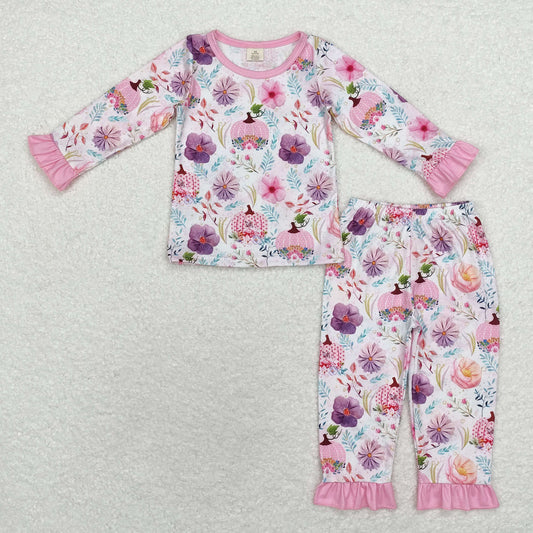 girl floral pumpkin bamboo pajama set