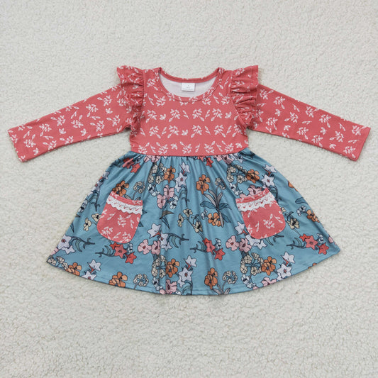 autumn flower print twirl dress with pocket girls fall dresses