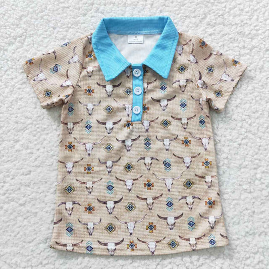 western kids boy cow print polo t-shirt top