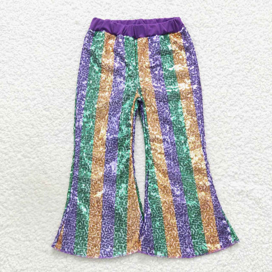 purple green golden stripe sequins pants girl trousers