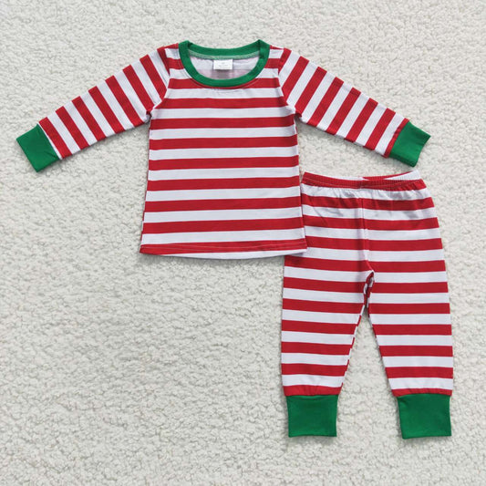 cotton red stripe girls christmas pajama set