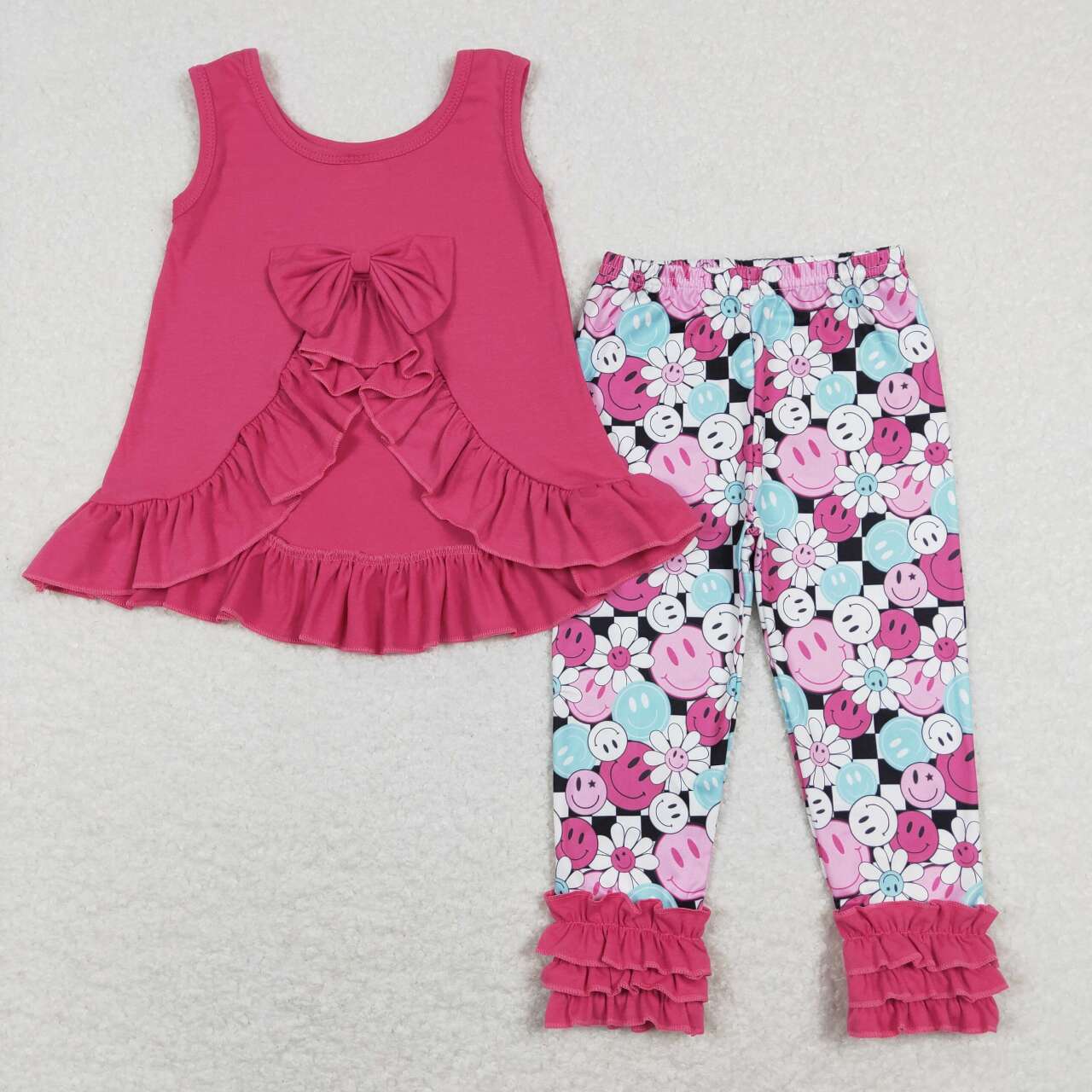 hot pink backless top smiley flower icing pants outfit girls clothing