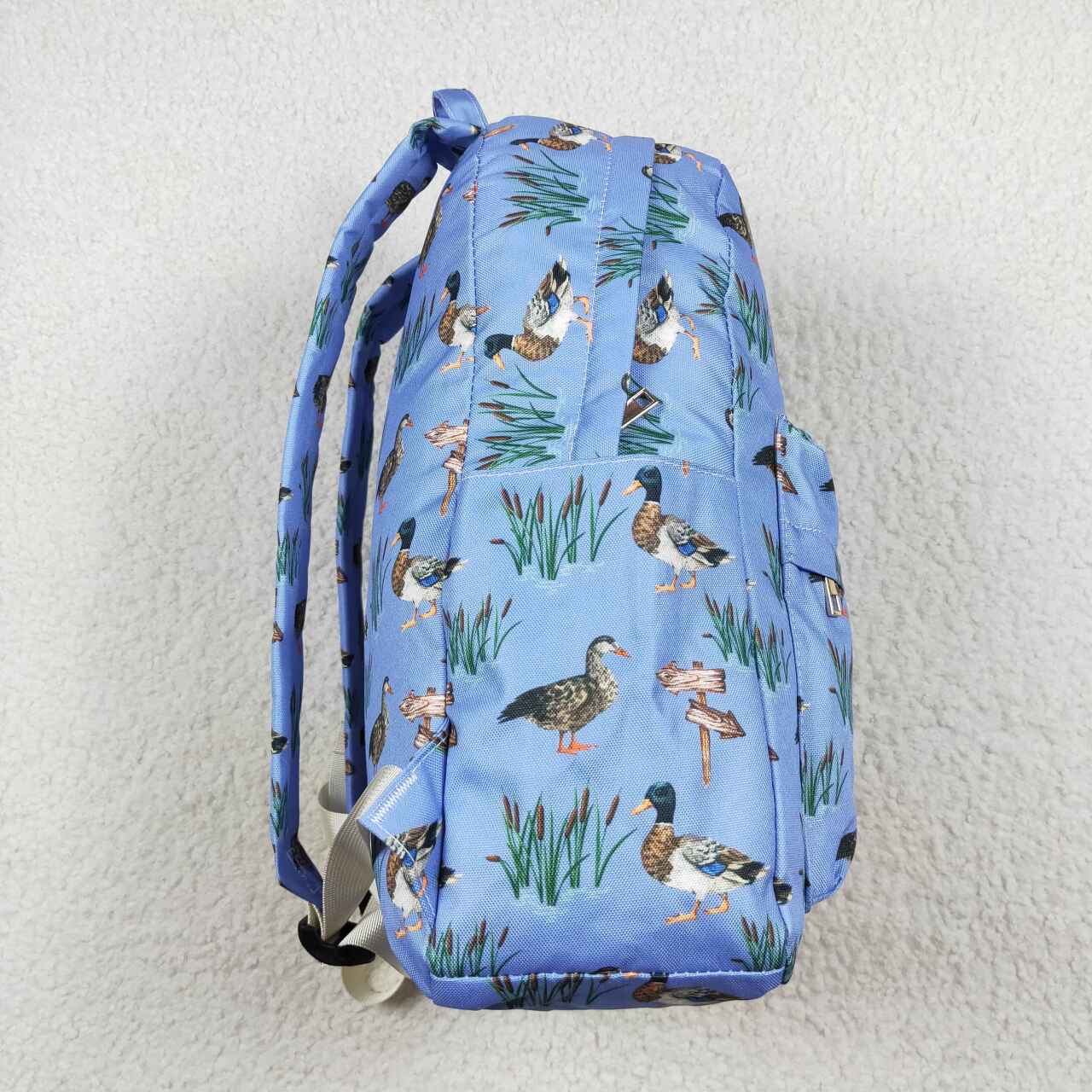 duck print children backpack blue bag