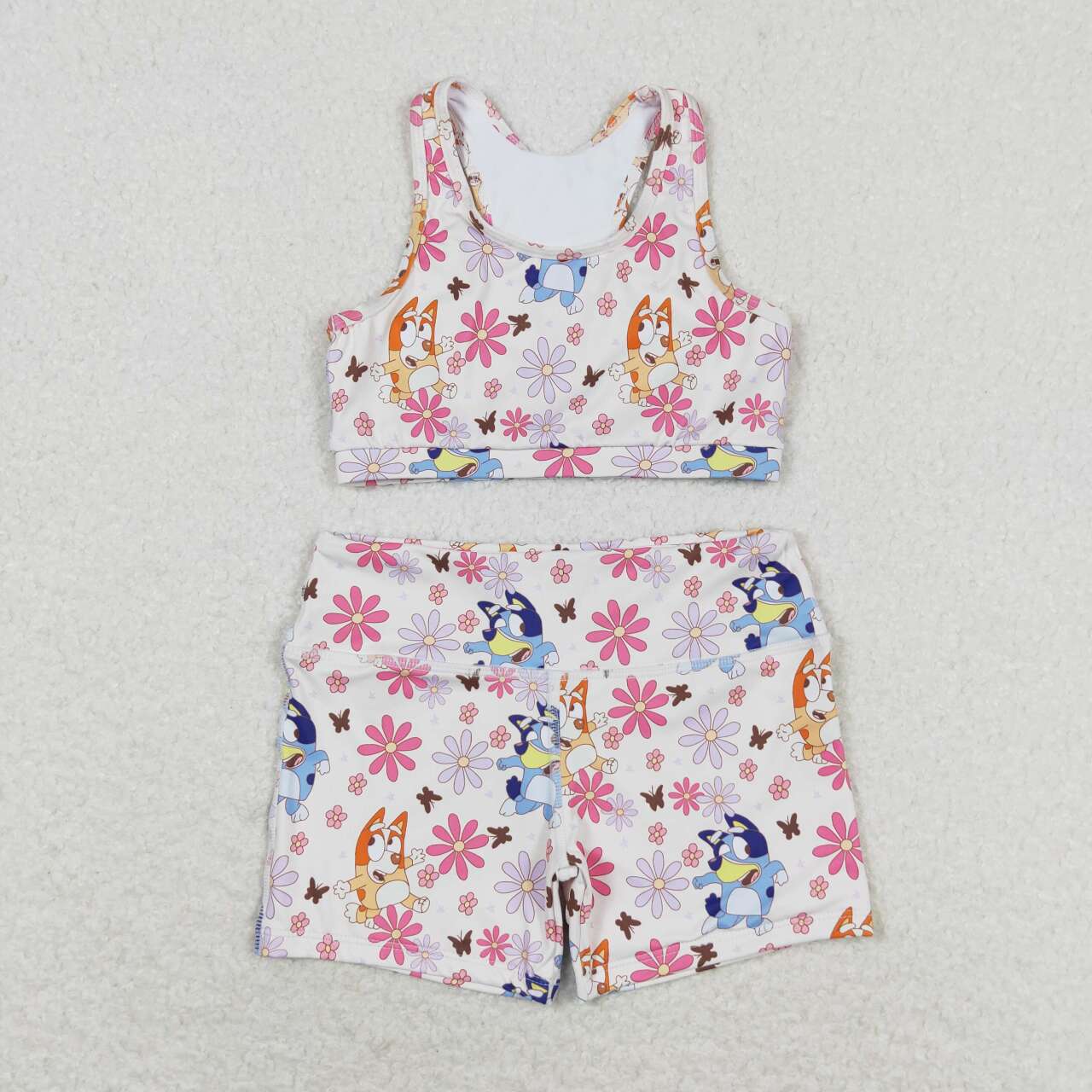 kids girl summer yoga suit dog flower