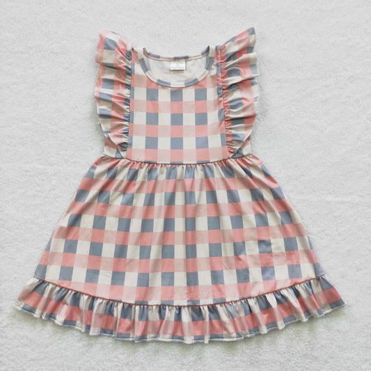 kids ruffle checkered summer dress girl dresses