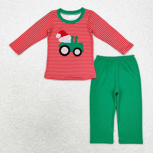 santa tractor embroidered pants set boys Christmas clothes