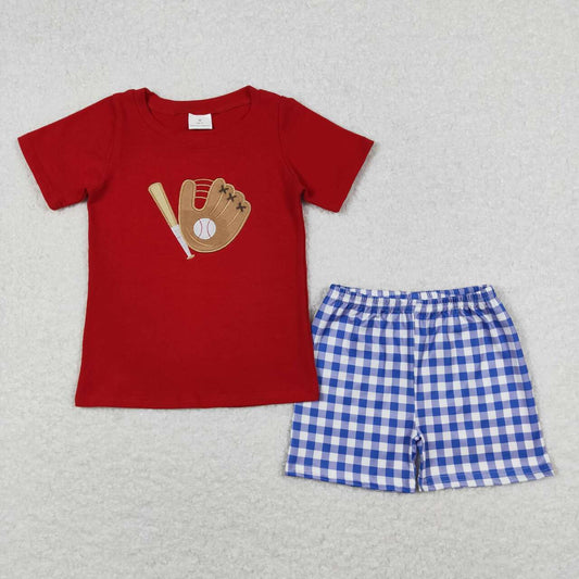 children clothes set boy summer baseball embroidery shorts set