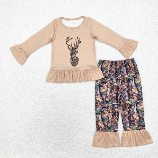 deer print shirt camo pants set girl fall outfit hunting clothes