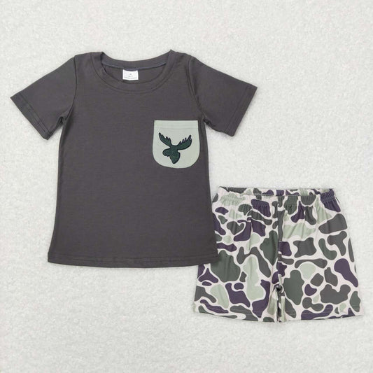 duck print pocket shirt boy camo shorts set