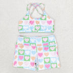 colorful heart print two pieces swimsuit girl