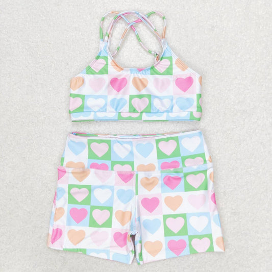 colorful heart print two pieces swimsuit girl