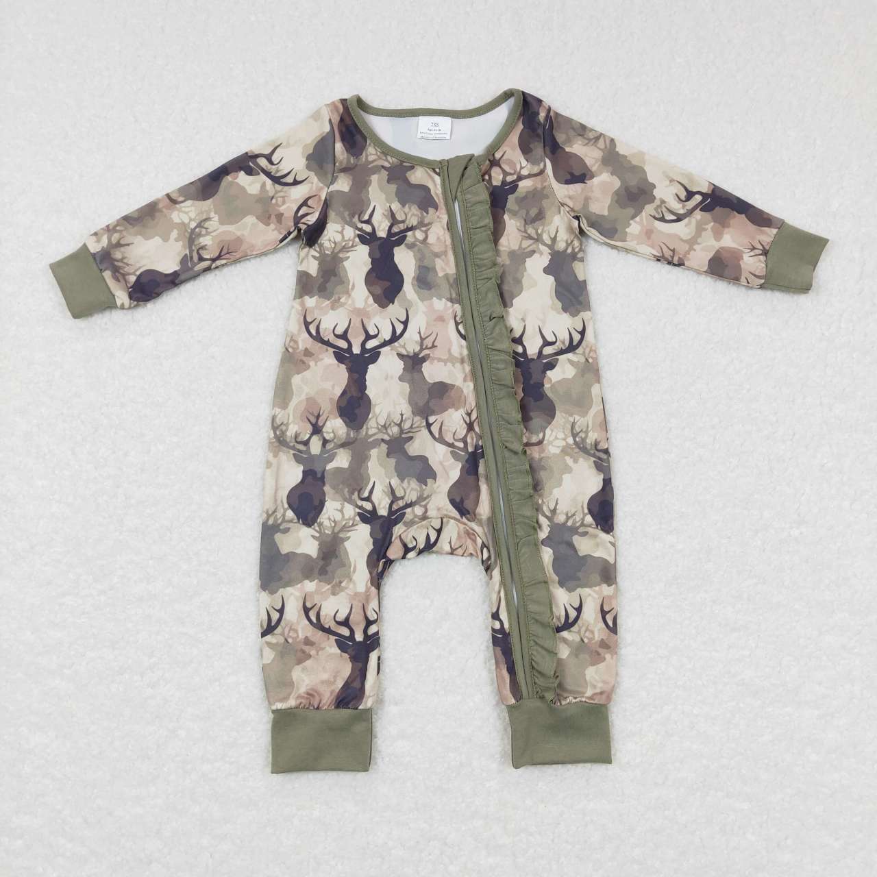 sibling green camo deer print baby girl sleeper