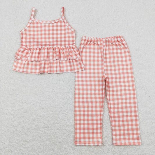 toddler girl spring clothes suspender orange gingham pants set