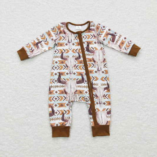 skull aztec baby boy zip sleeper