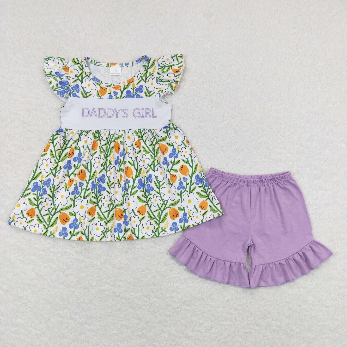 daddy's girl embroidery shorts set toddler girl summer clothing