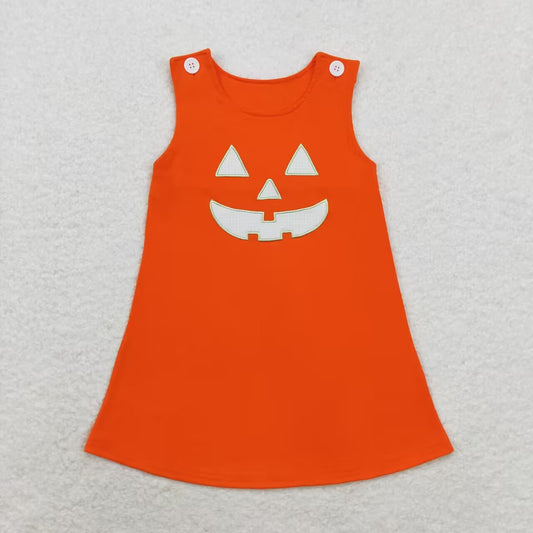 orange pumpkin face embroidery tank dress